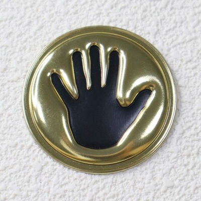 Custom 3D TPU High-Frequency Patch - Metallic Gold Handprint Design for Apparel & Accessories